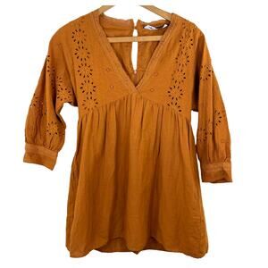 Boho Rust Colored Zara Long Sleeve Jumper Eyelet Coquette Fall Western V Neck S